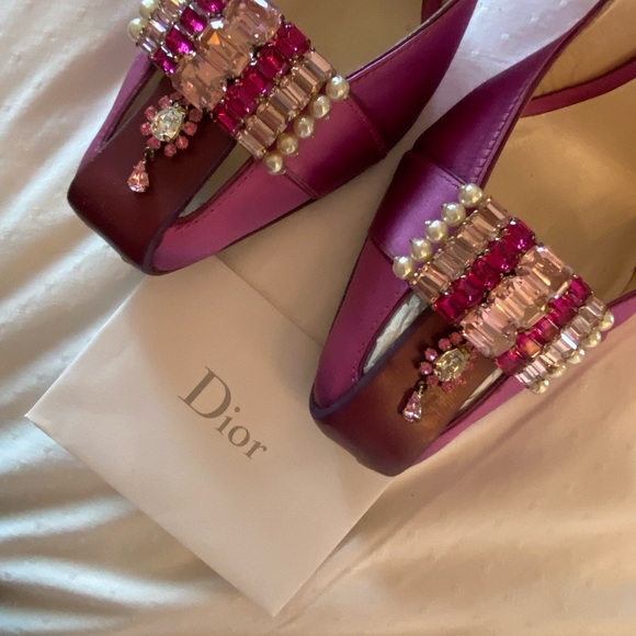 COPY - Christian Dior Sling back Jeweled Satin & leather Vintage Pink - Purple …